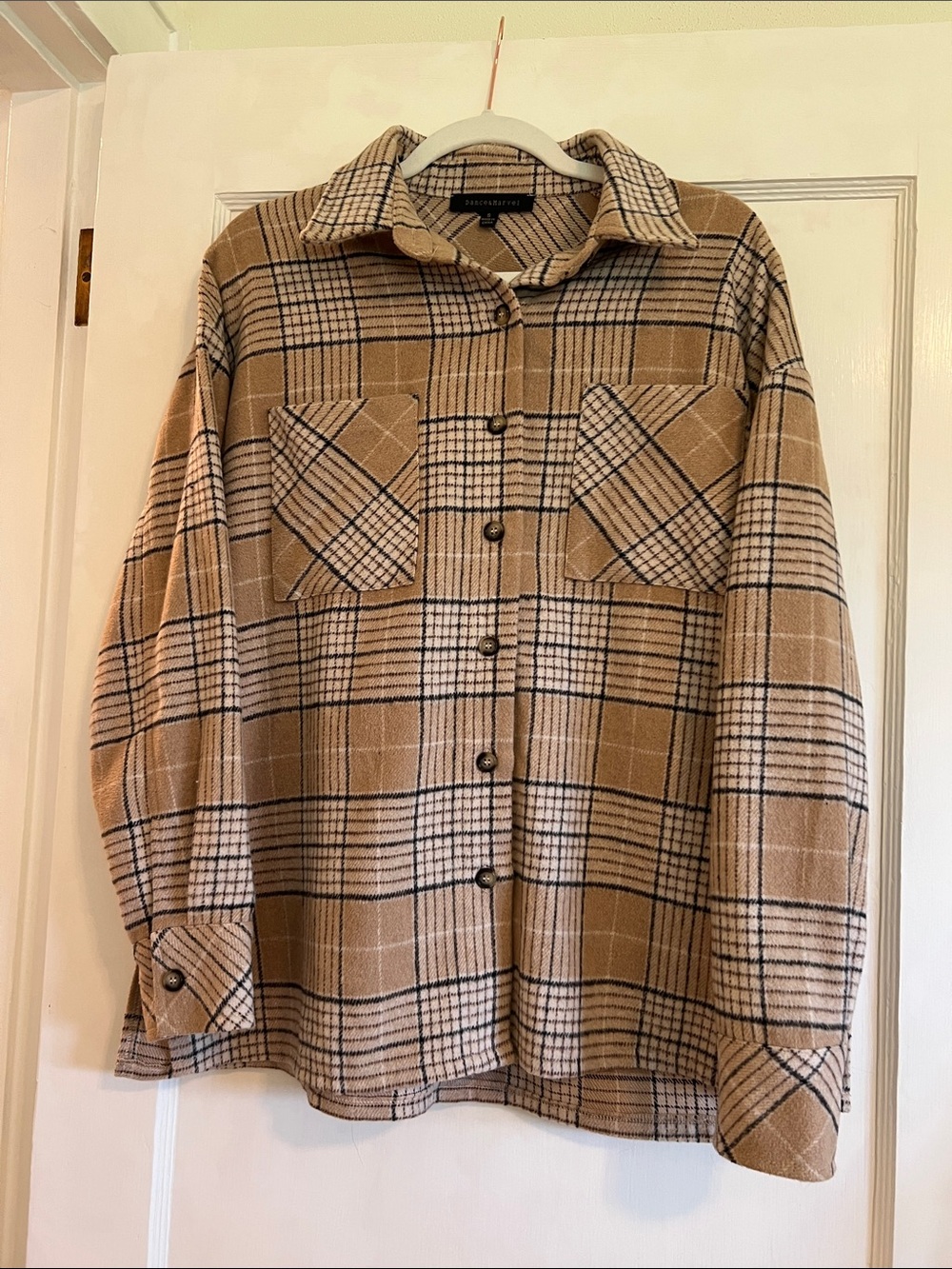 Dance & Marvel Camel Plaid Button-Down Shirt Jacket